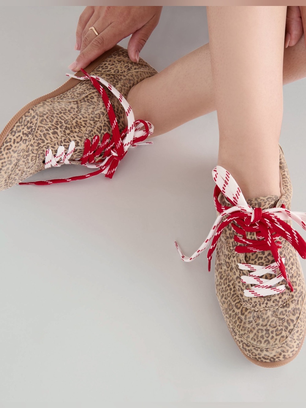 Dolce Vita Laini Leopard Print Suede Sneakers Size 8.5 Retro Red Laces